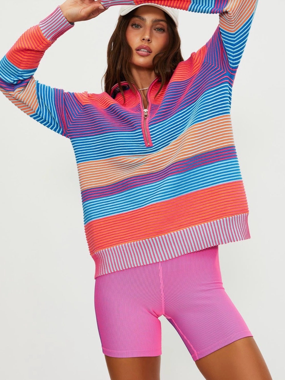 Beach Riot Colorblock Striped Half-Zip Sweater - Bright Multicolor - Size S